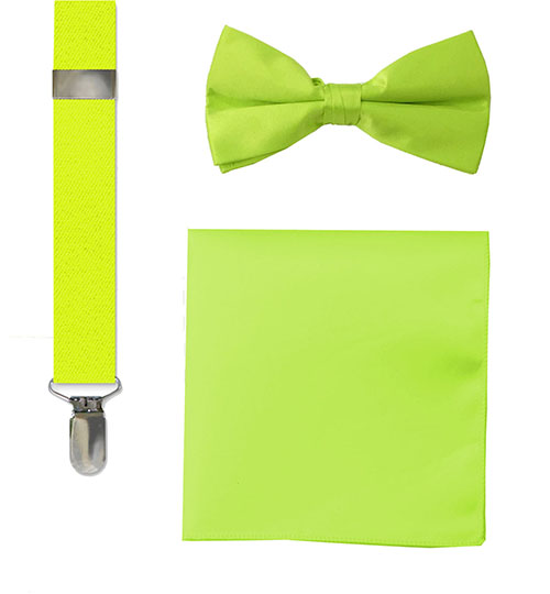 fashion bow tie, suspenders and hankie sets lime green